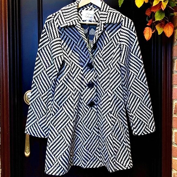 *SALE* URBAN BEHAVIOR Fishbone chevron stripe light long blazer coat jacket Sz L - Picture 1 of 7